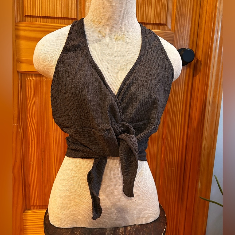 Brown Tie-Front Crop Top